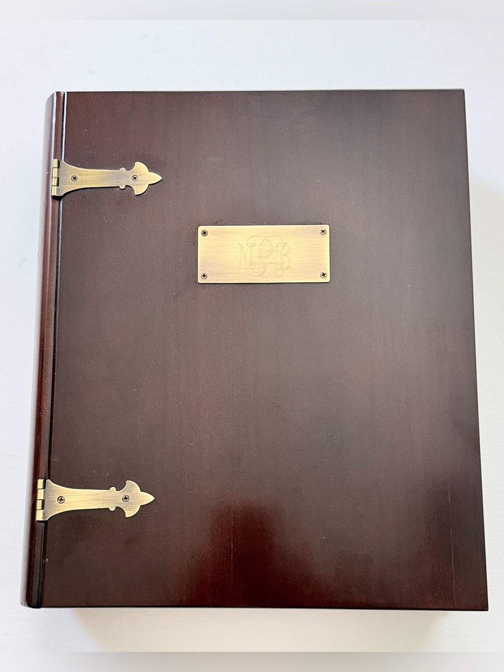 Bombay Hinged Bible Book Memory Wood Box Brass Hinges & Plate Keepsake Bookcase